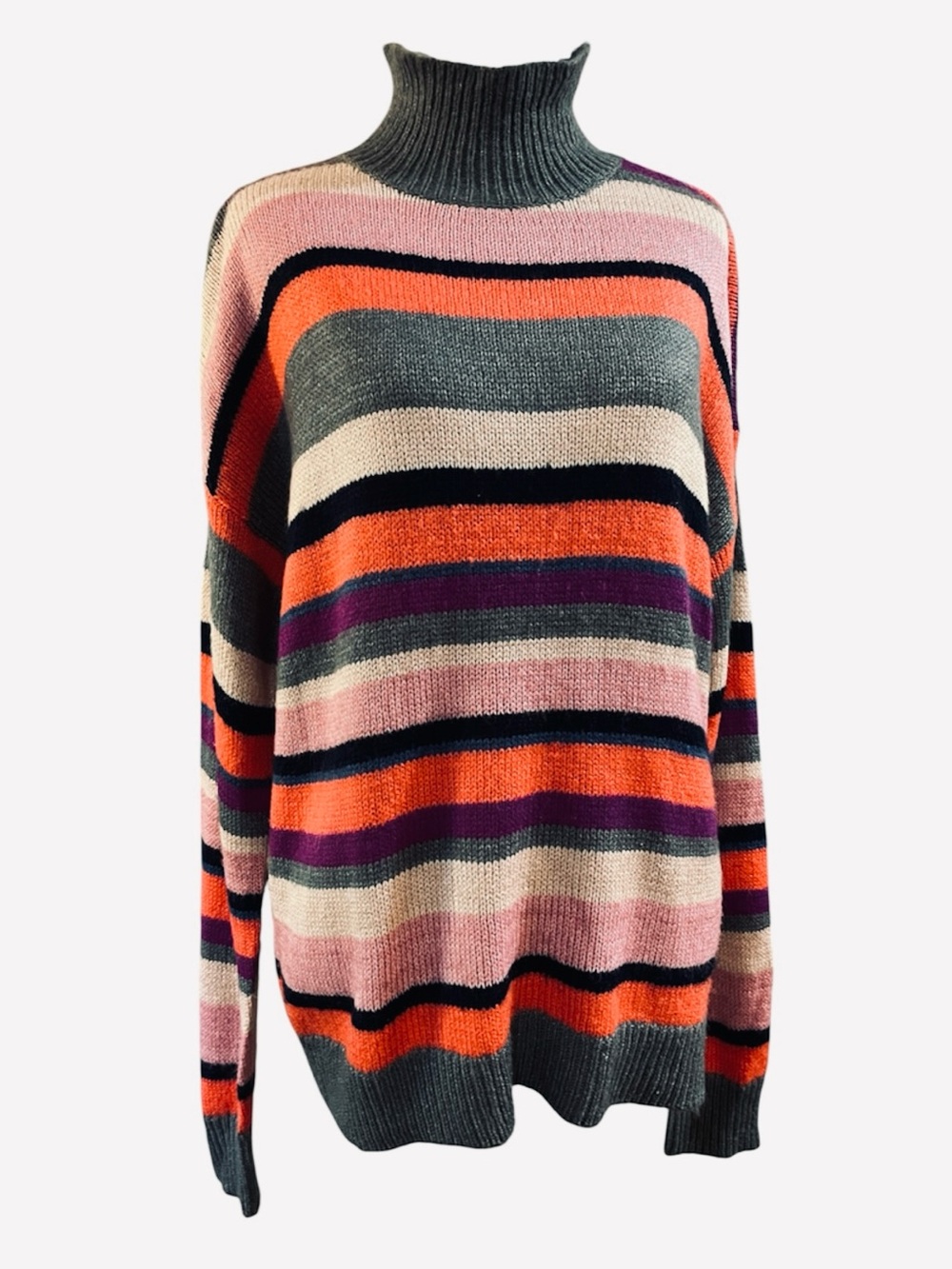 CHAPS DENIM STRIPED MOCK TURTLENECK SWEATER MULTICOLORED SIZE LARGE